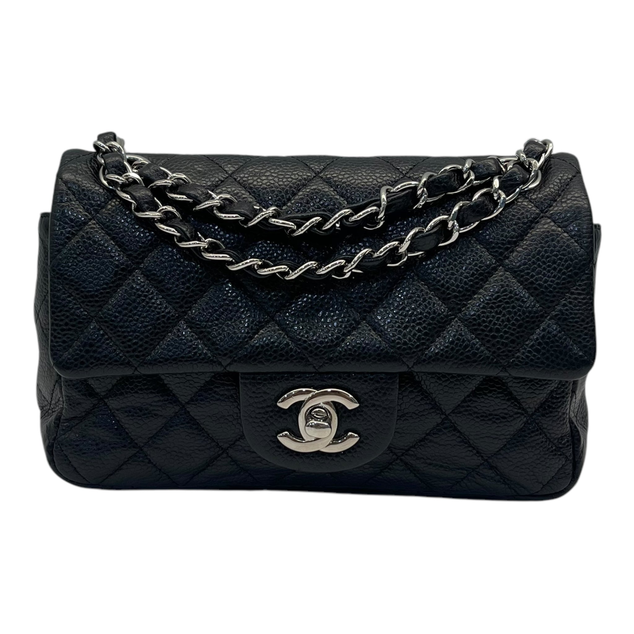 Chanel Classic Mini Flap Bag in Black Pebbled Leather