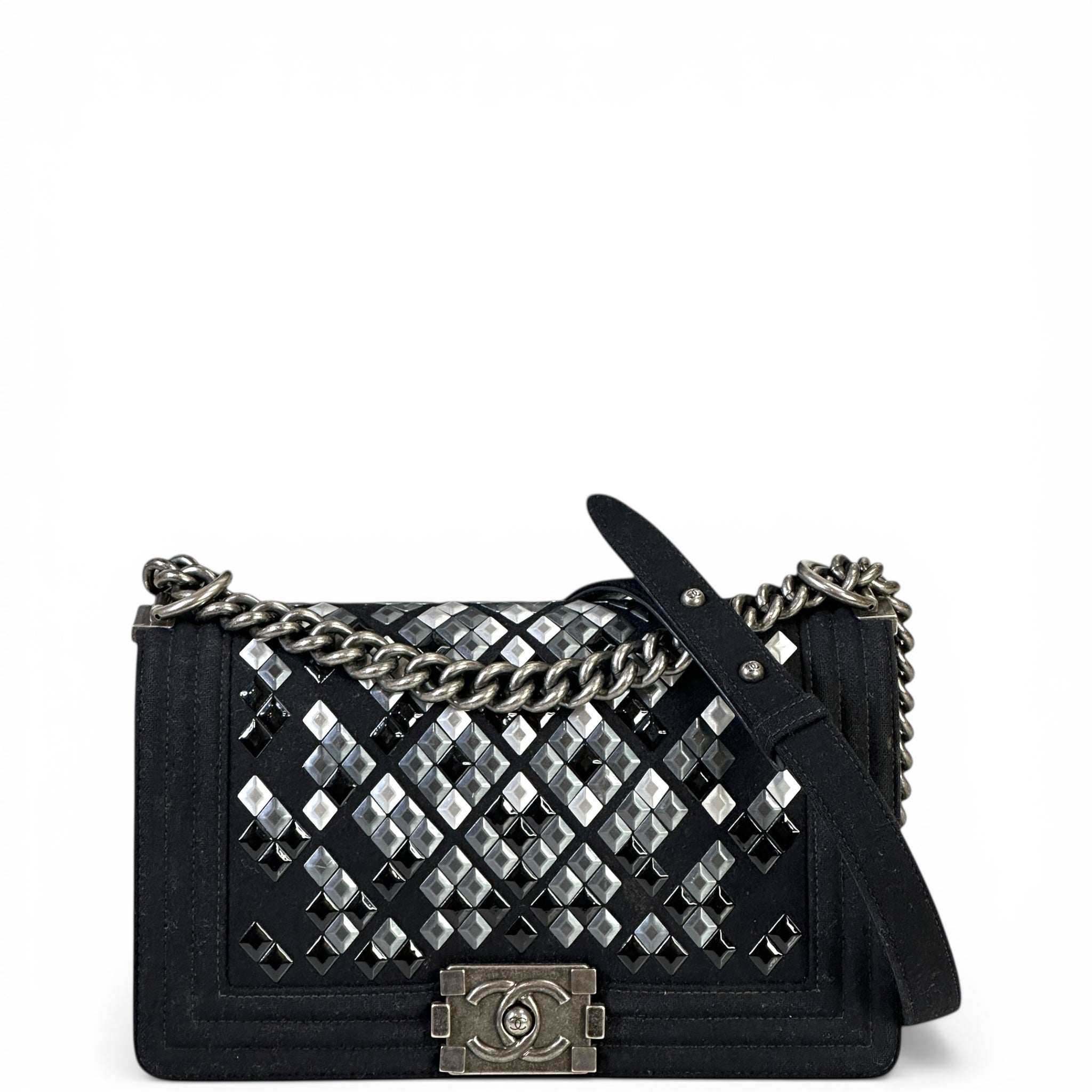Chanel Mosaic Boy Bag Medium Black Quilted Wool