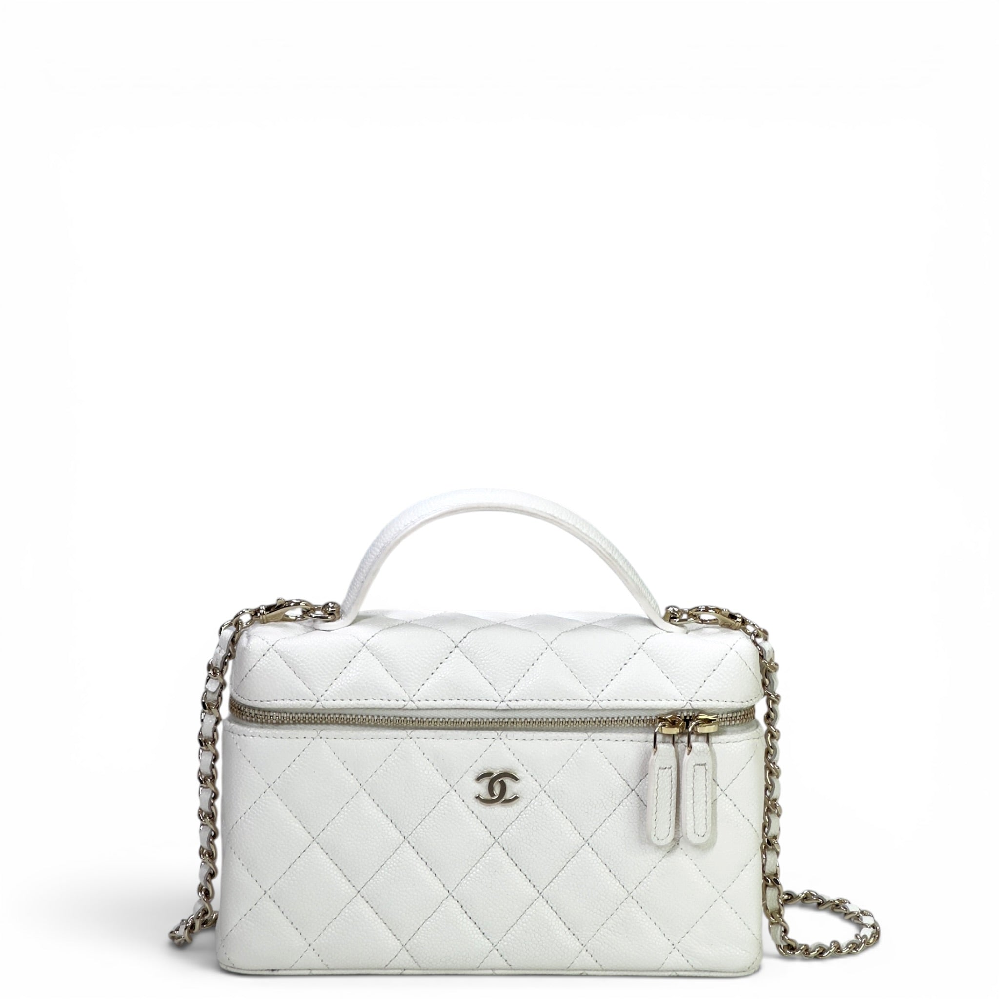 Chanel Vanity Case White Quilted Caviar Leather