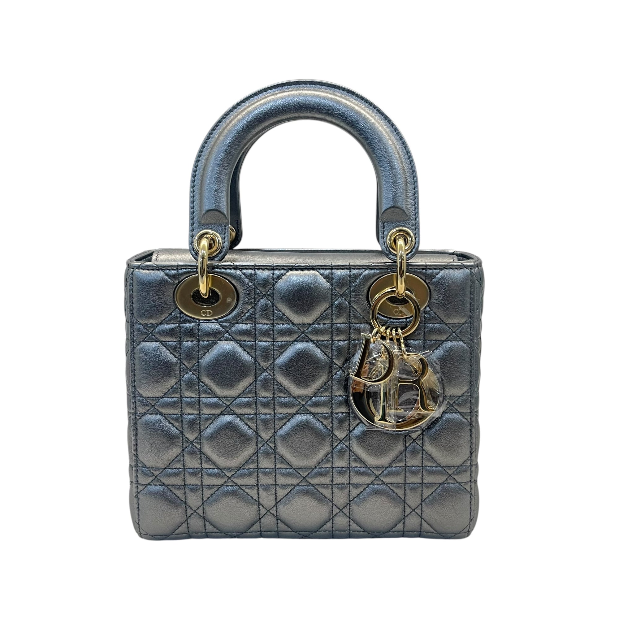 Christian Dior Mini Lady Dior Metallic Grey Cannage Bag