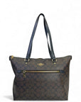 Coach Gallery Tote Black/Brown Signature Coated Canvas and Leather