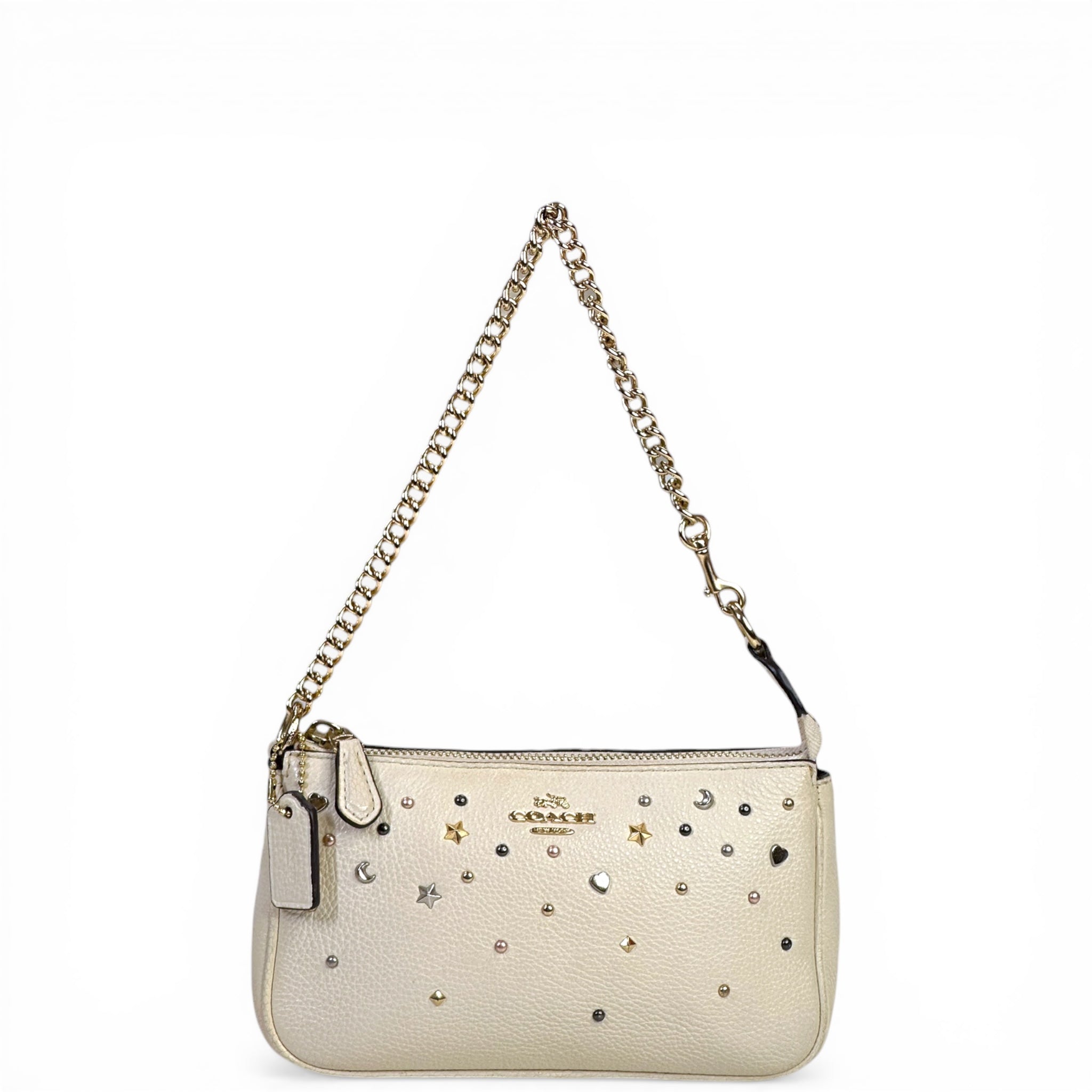 Coach Nolita 19 Stardust celestial shoulder bag white pebbled leather