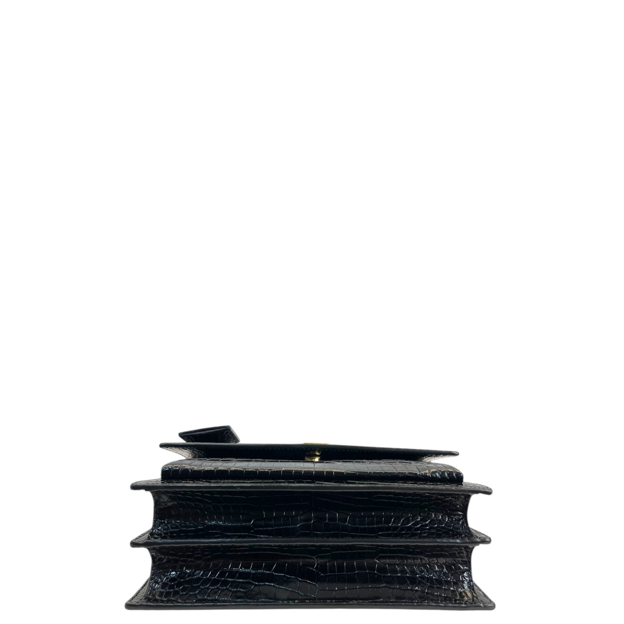 Saint Laurent Medium Sunset Croc-Embossed Black Bag