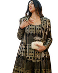 Metallic Sequin Jacket & Slit Pants Suit Set