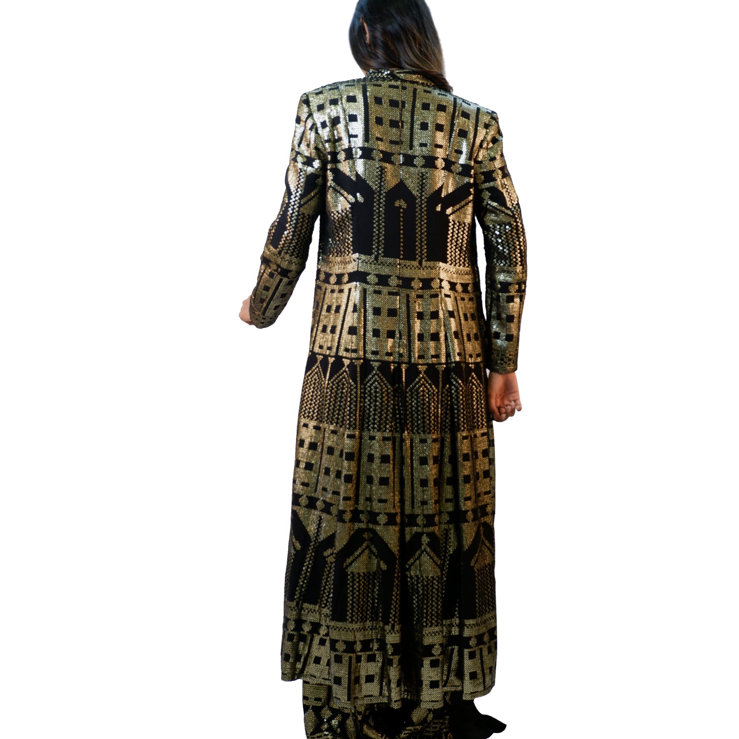 Metallic Sequin Jacket & Slit Pants Suit Set