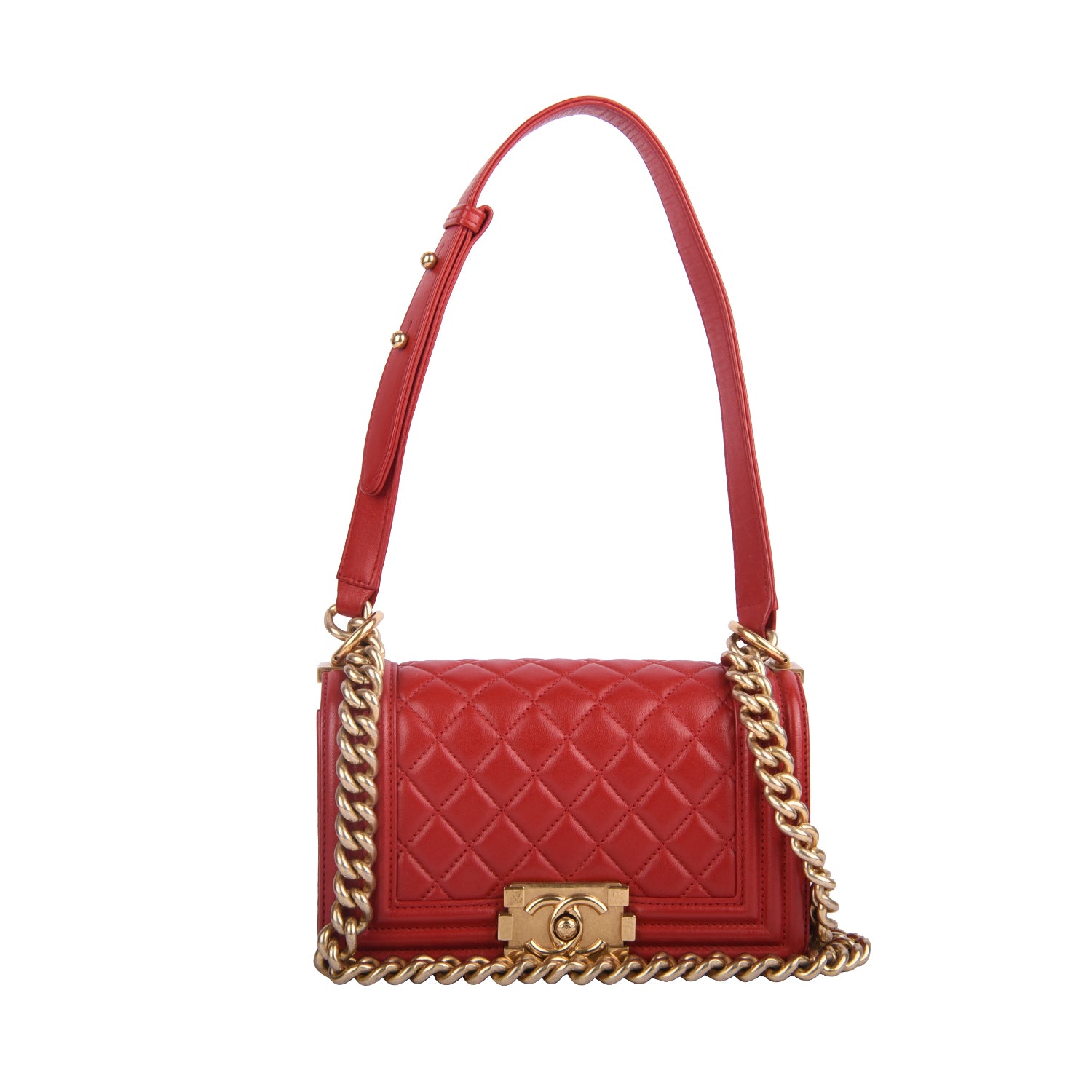 Chanel Boy Bag Small in Lambskin Quilted Flap Red