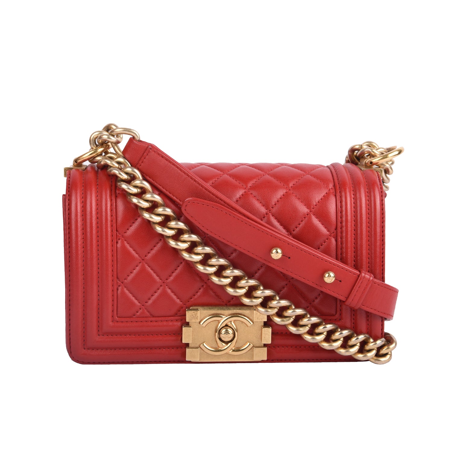 Chanel Boy Bag Small in Lambskin Quilted Flap Red