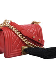 Chanel Boy Bag Small in Lambskin Quilted Flap Red
