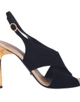 Black Suede Metallic Slingback Peep Toe Heels-6B