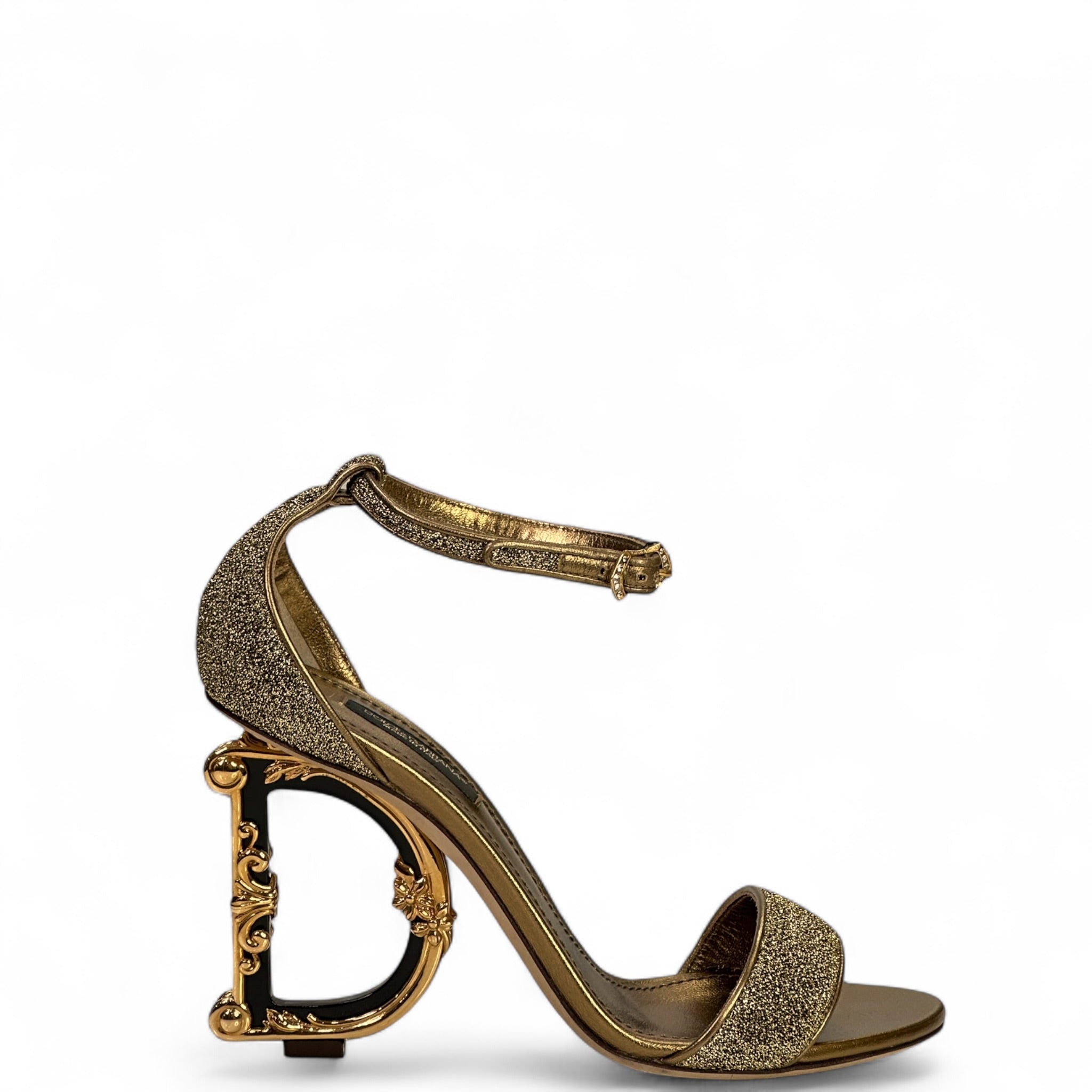 Dolce & Gabbana Barocco Sculpture Heel Sandals Gold Lurex Fabric Size EU 37