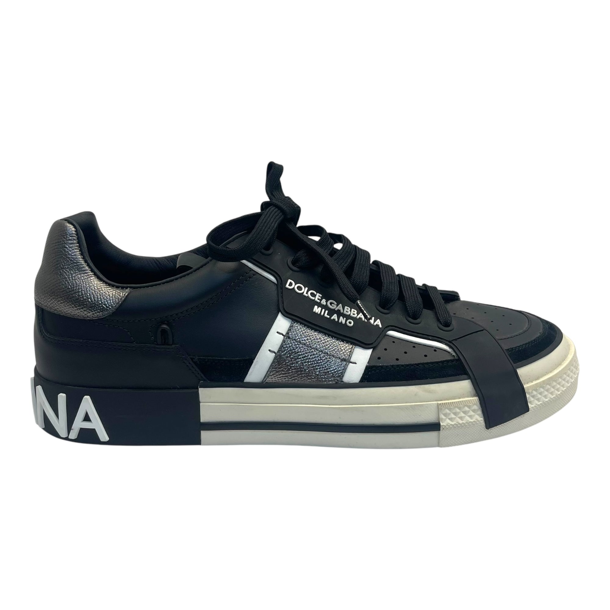 Dolce & Gabbana Black Leather and Rubber Custom 2.Zero Sneakers EU 44