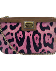 Dolce and Gabbana Leopard Print Denim Chain Shoulder Bag
