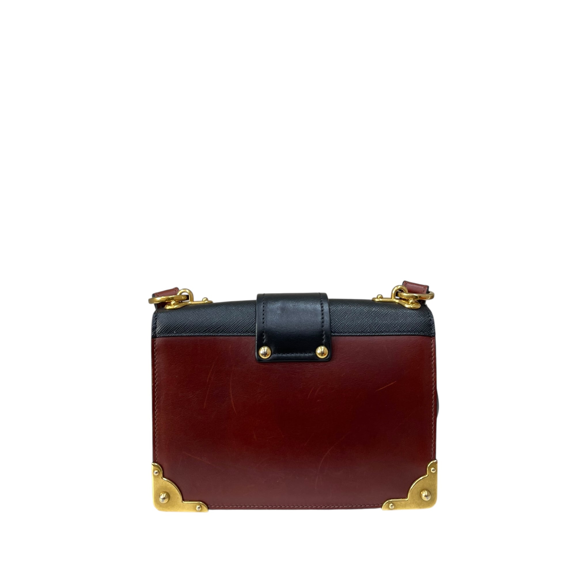 Prada Black/Maroon Leather Animalier Cahier Flap Top Handle Bag