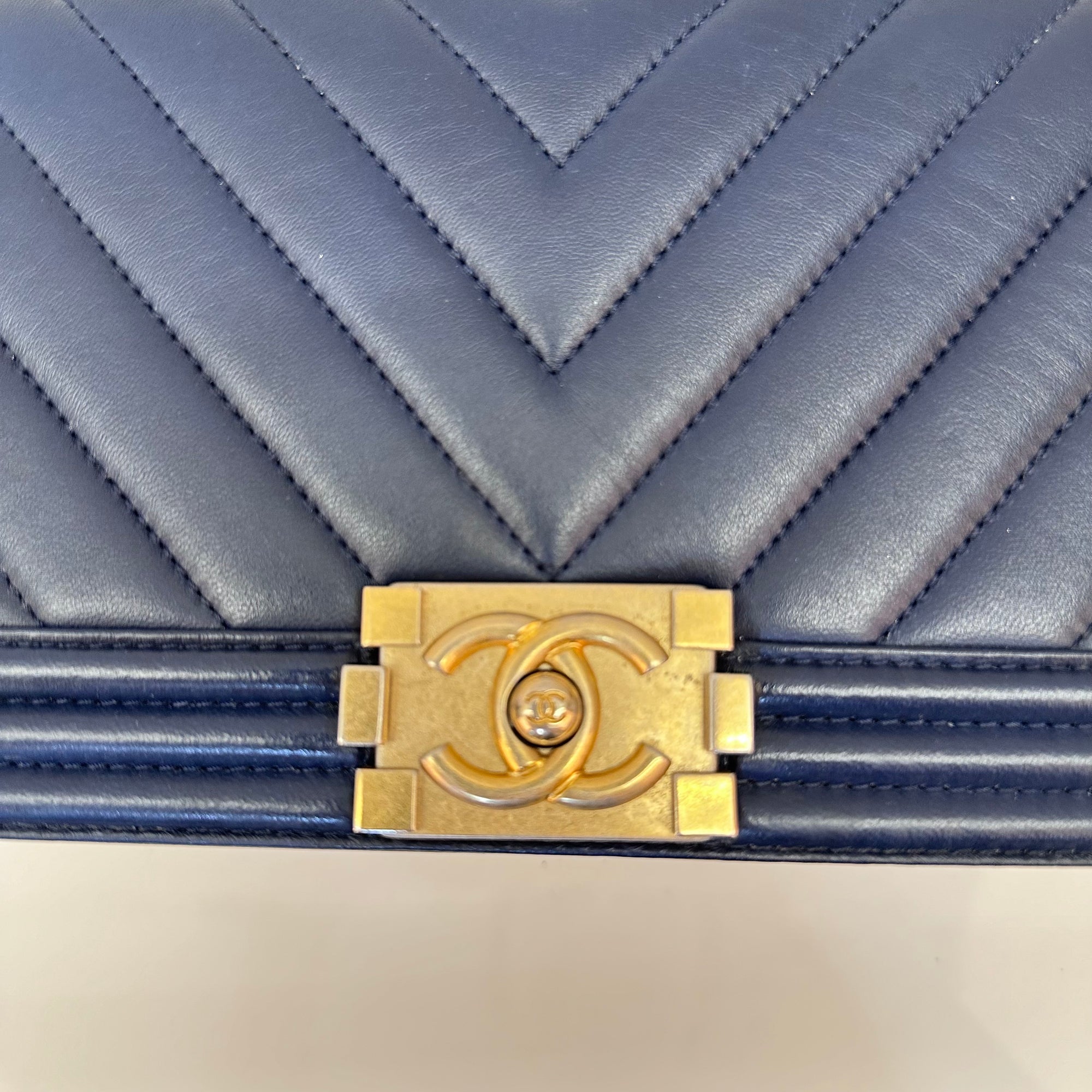 Chanel Boy Bag Chevron Medium Flap Blue