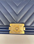 Chanel Boy Bag Chevron Medium Flap Blue