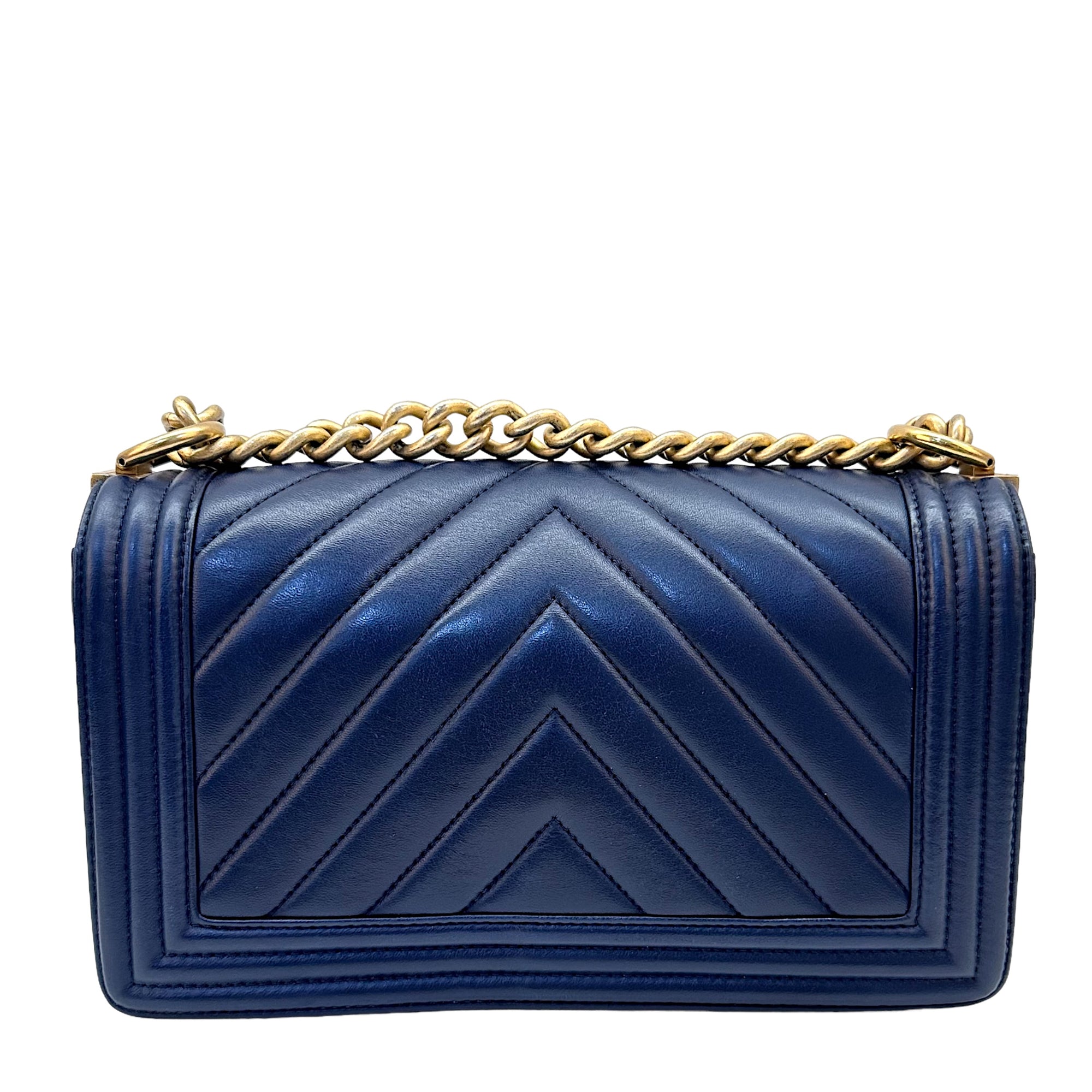 Chanel Boy Bag Chevron Medium Flap Blue