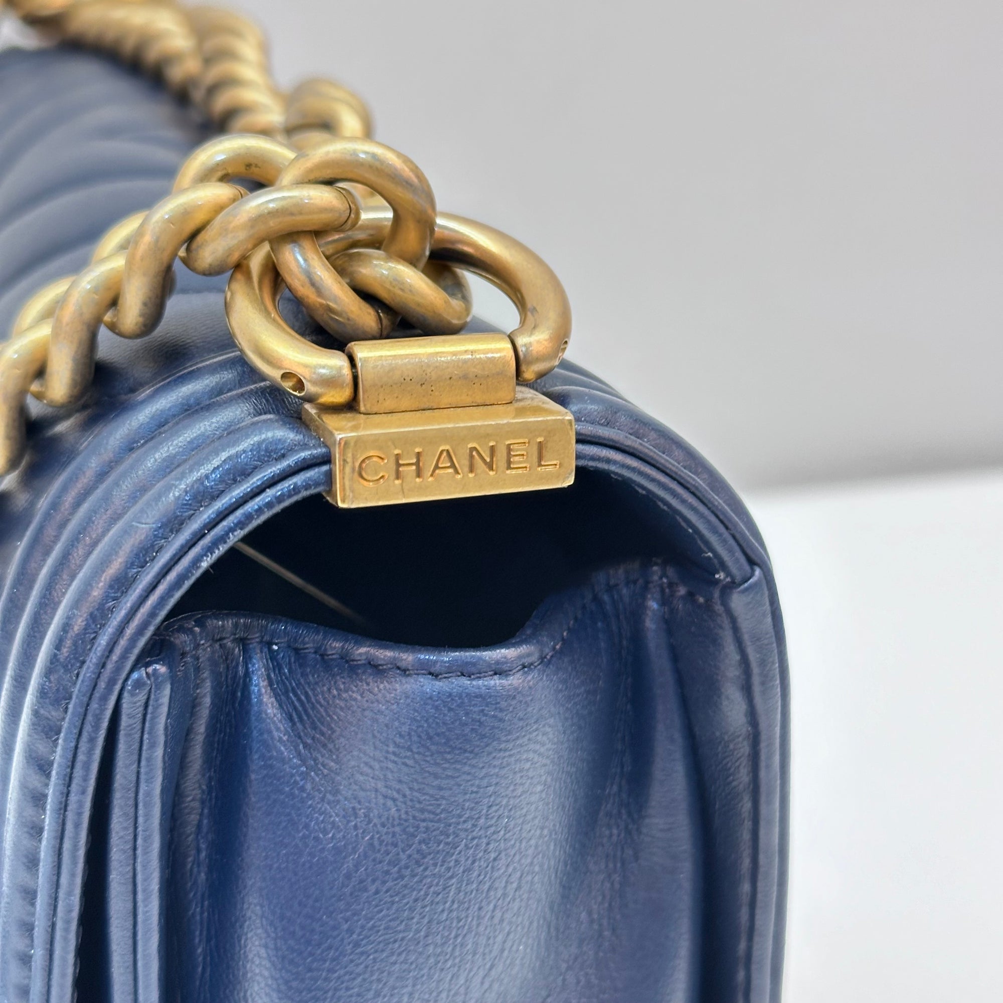 Chanel Boy Bag Chevron Medium Flap Blue