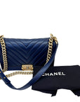 Chanel Boy Bag Chevron Medium Flap Blue