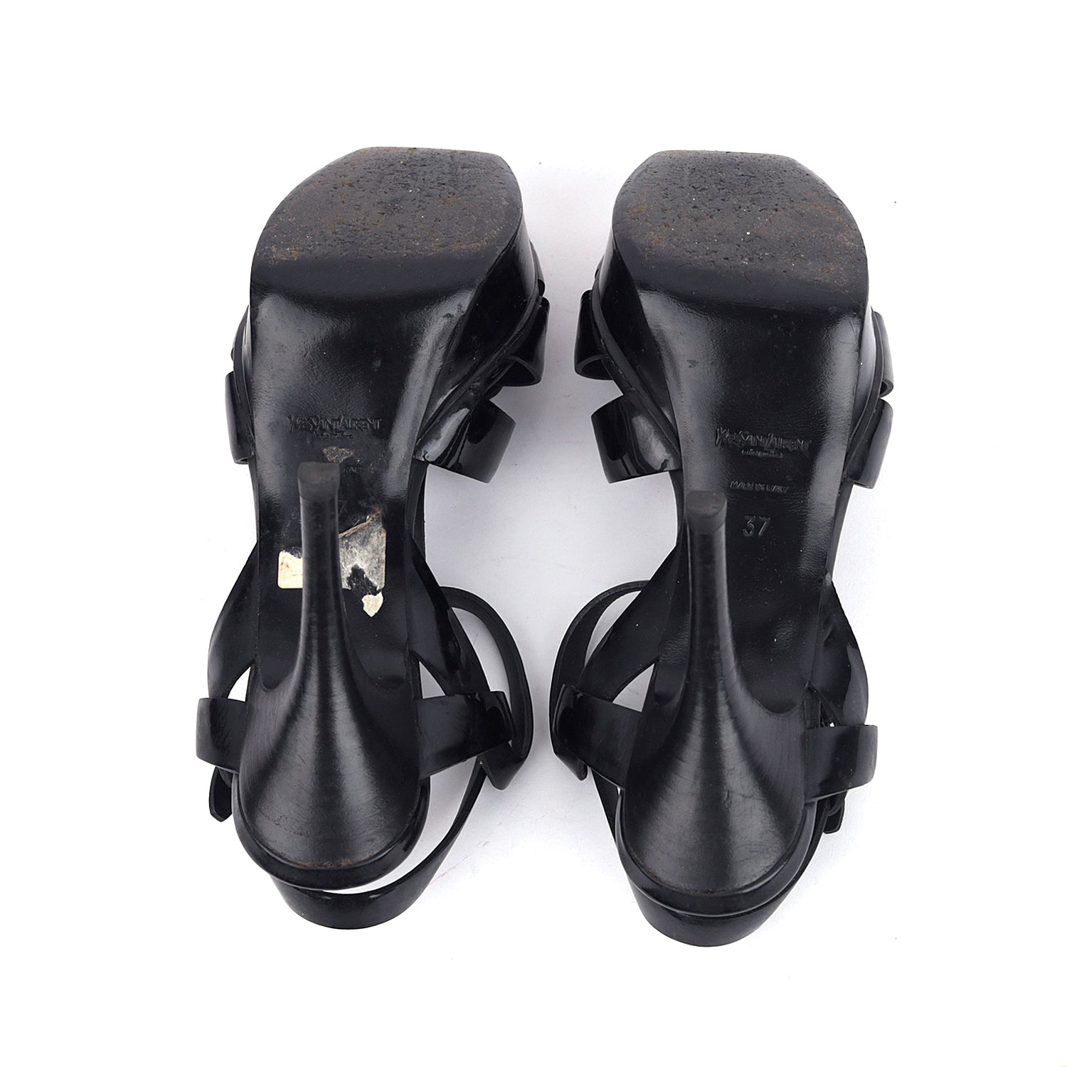 Yves Saint Laurent Black Patent Tribute Sandals - Size EU 37