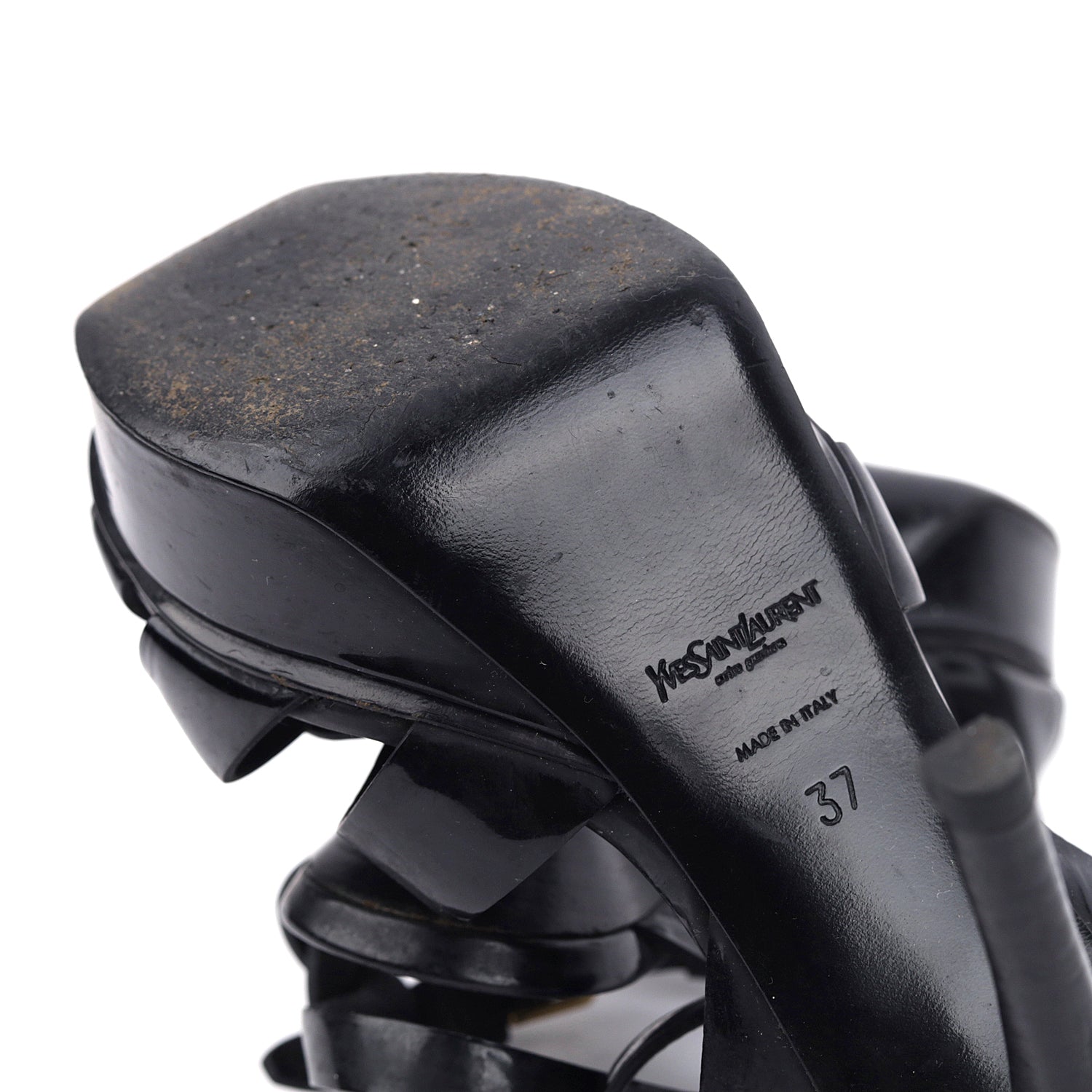 Yves Saint Laurent Black Patent Tribute Sandals - Size EU 37