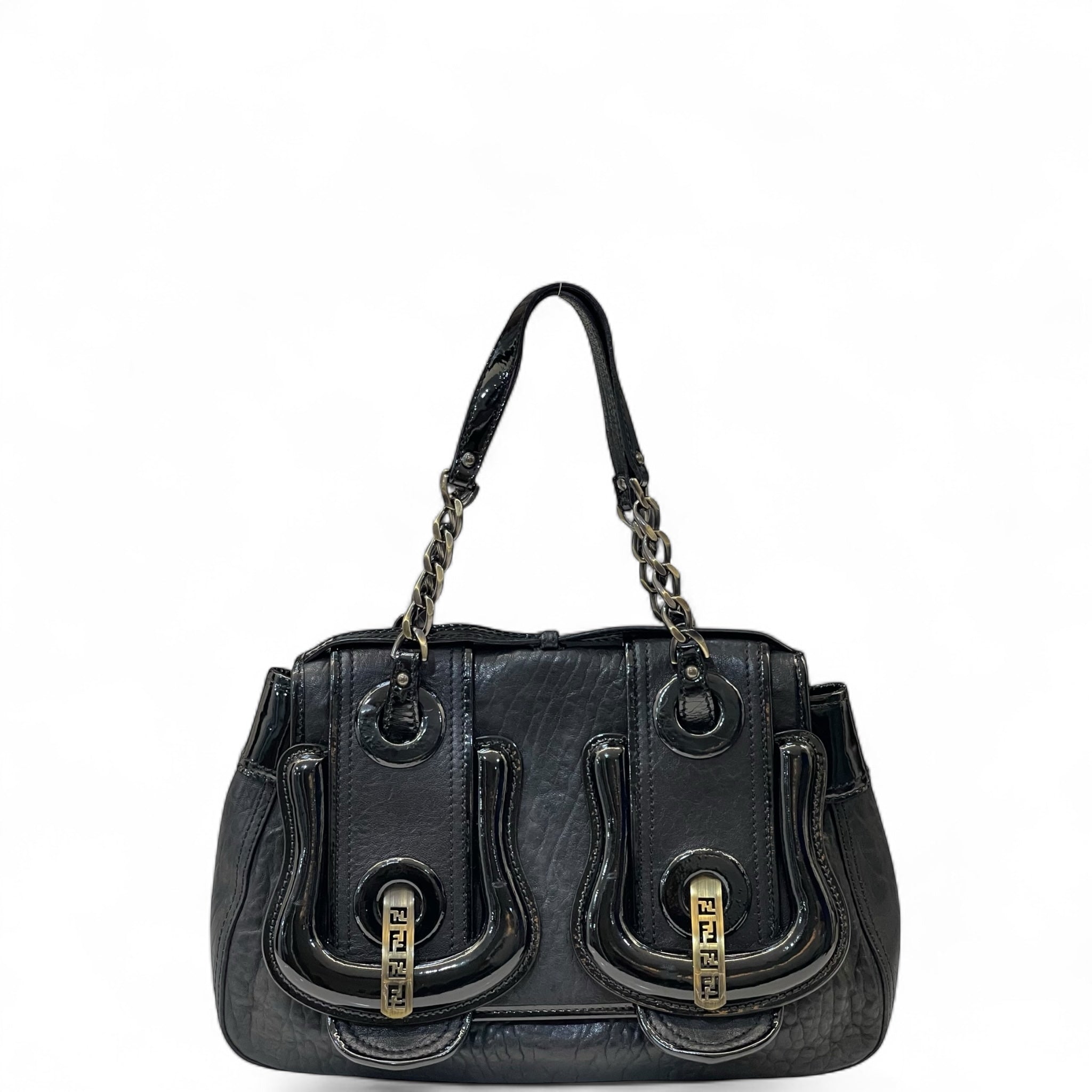 Fendi B Shoulder Bag Black Leather