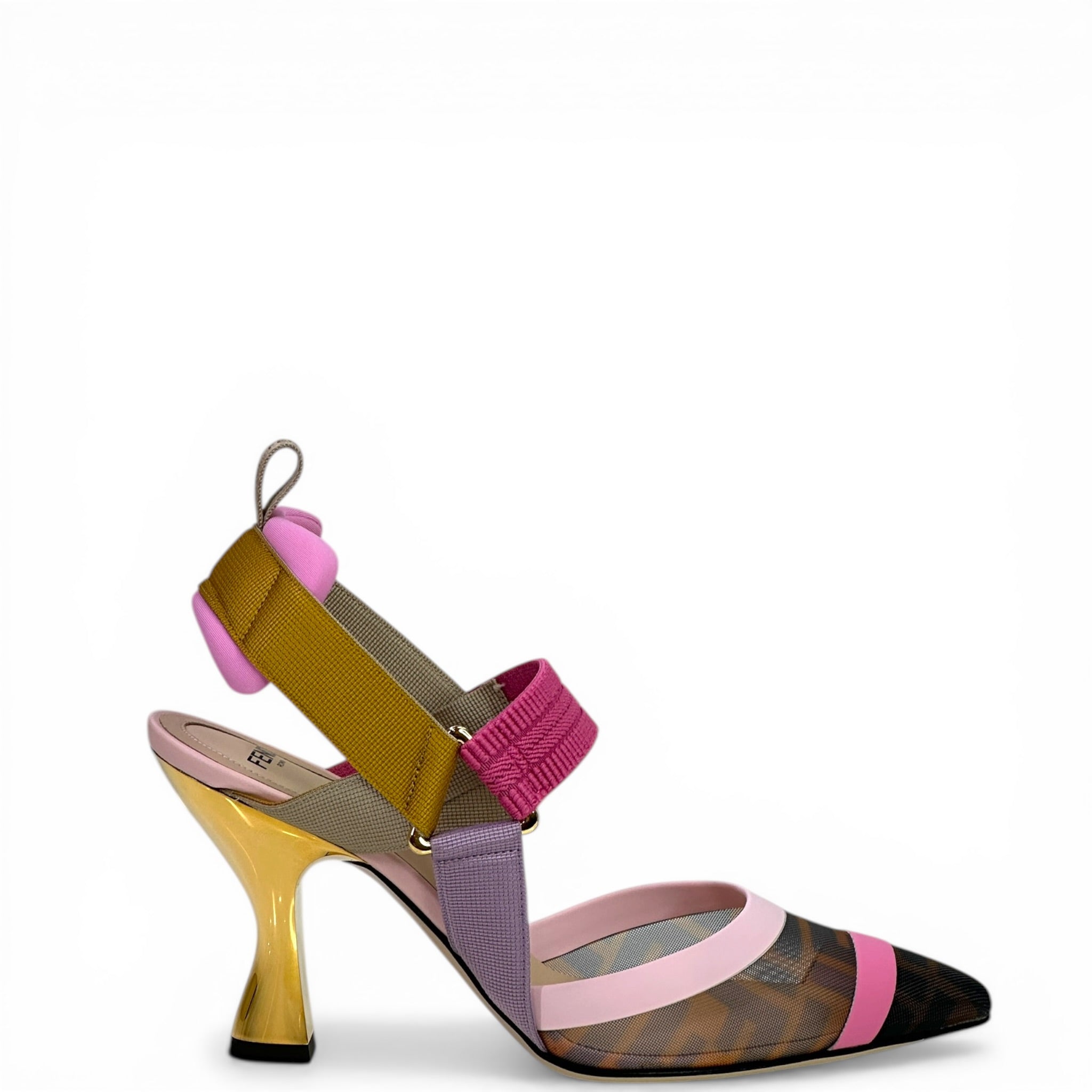 Fendi Colibri Slingback Multicolor Zucca Canvas Mesh Size 37