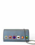 Fendi Grey Leather Studded Wallet On Chain