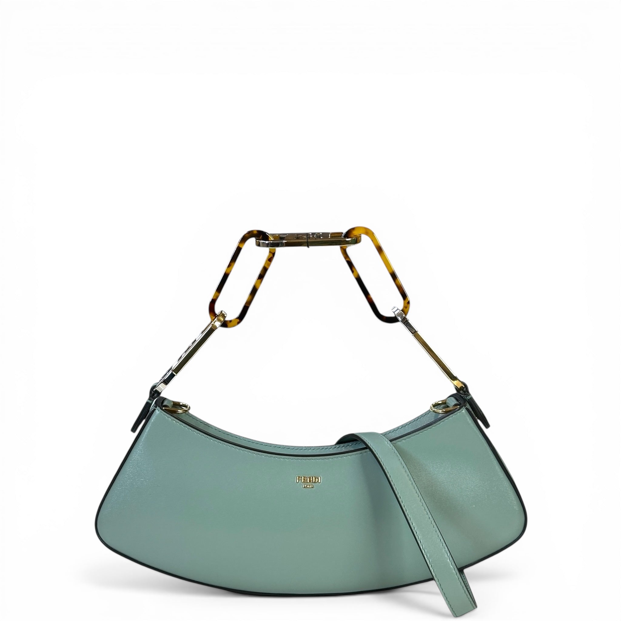 Fendi O'Lock Swing Shoulder Bag Light Blue Leather