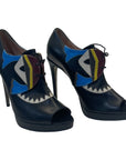 Fendi Multicolor Leather Monster Peep Toe Ankle Booties - Size EU 40