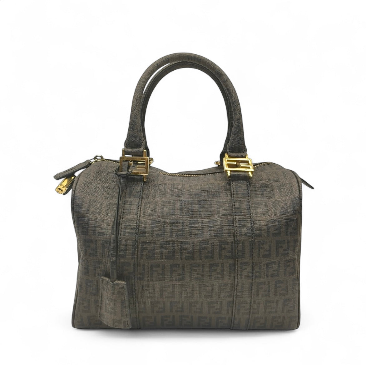 Fendi Noccino Zucchino Spalmati Coated Canvas Forever Bauletto Boston Bag
