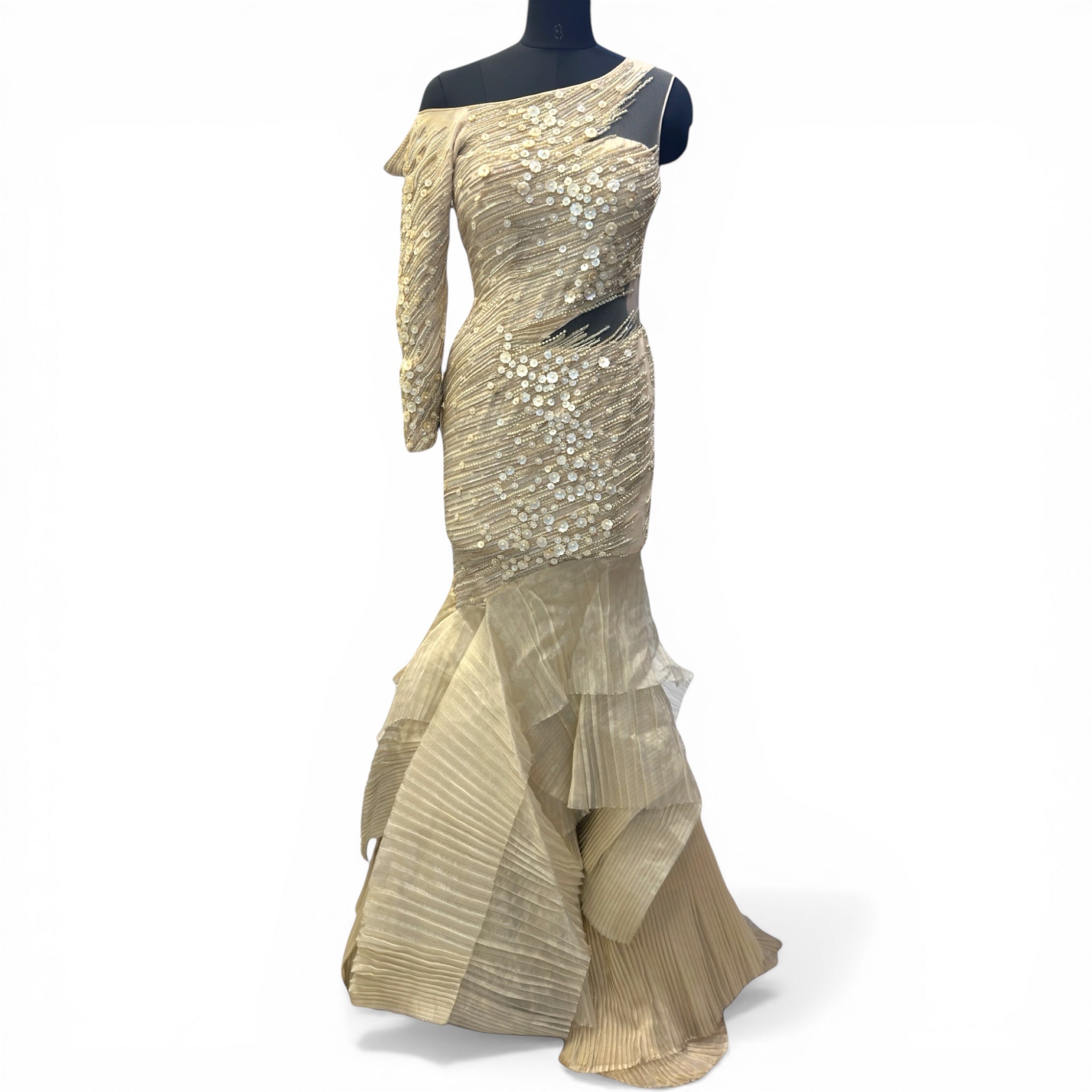 Gaurav Gupta Fish Cut Ivory One Shoulder Gown S