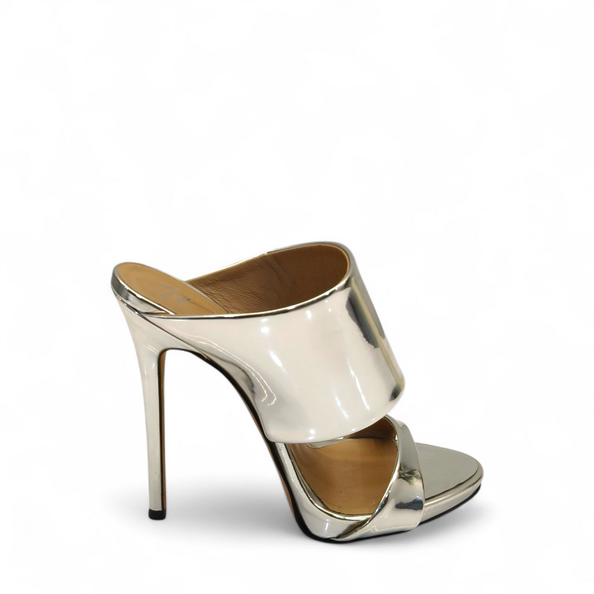 Giuseppe Zanotti Metallic Silver Leather Andrea Mules EU 36