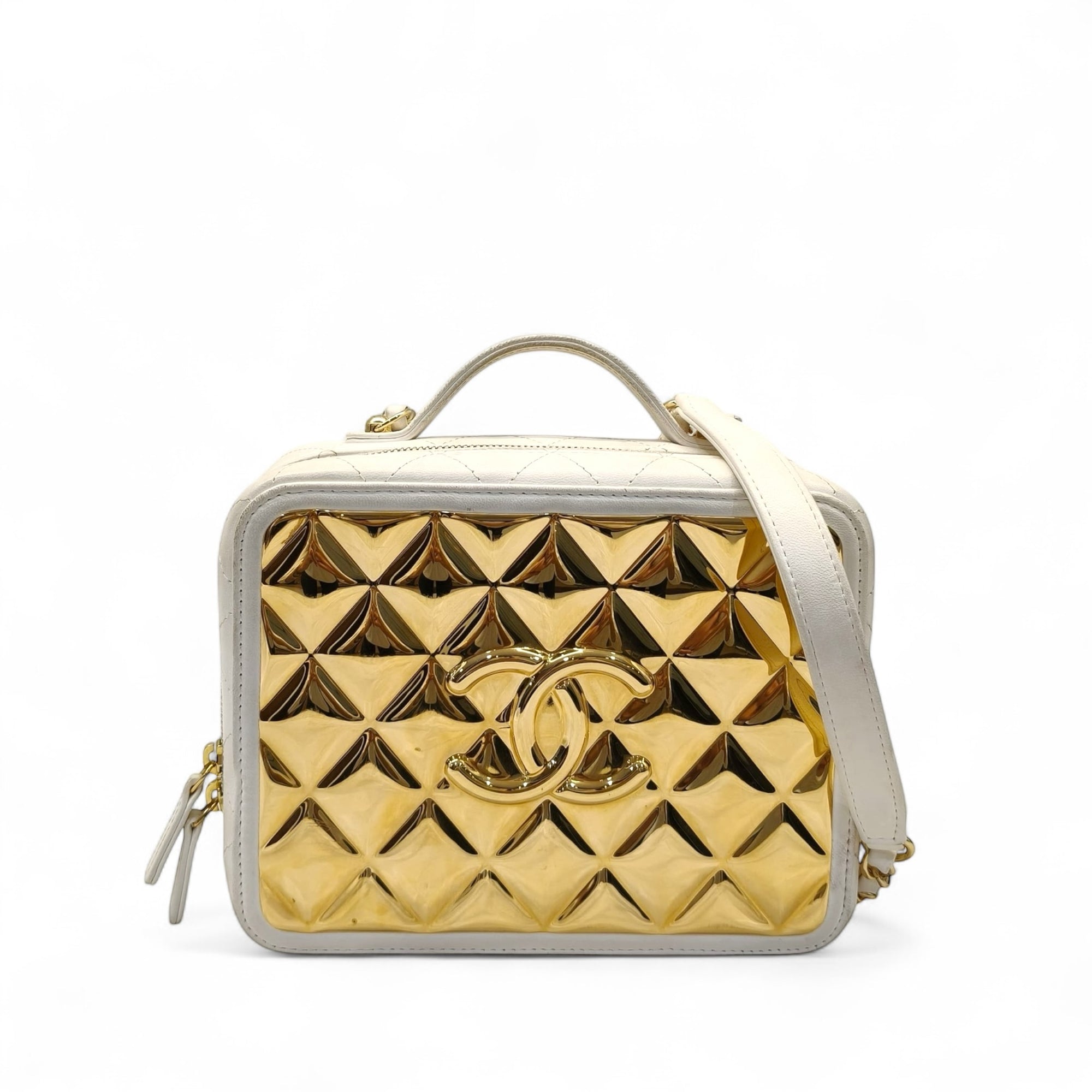 Gold Chanel Medium Lambskin Golden Plate Vanity Case Satchel
