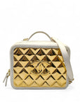 Gold Chanel Medium Lambskin Golden Plate Vanity Case Satchel