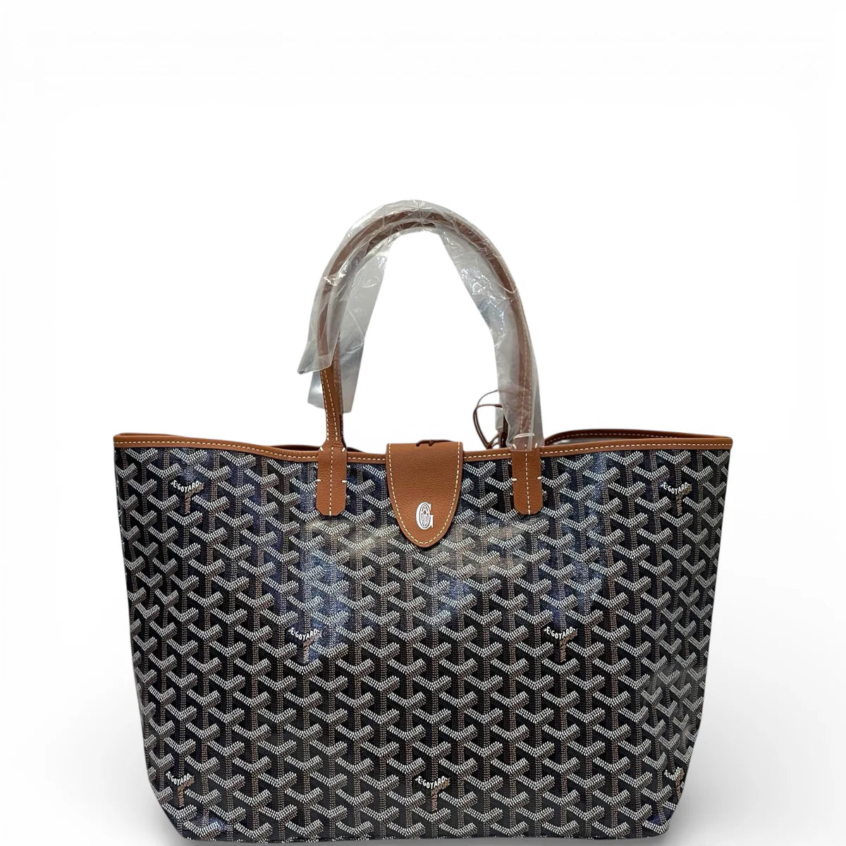 Goyard St Louis PM Tote Black & Tan Goyardine Magnetic Closure