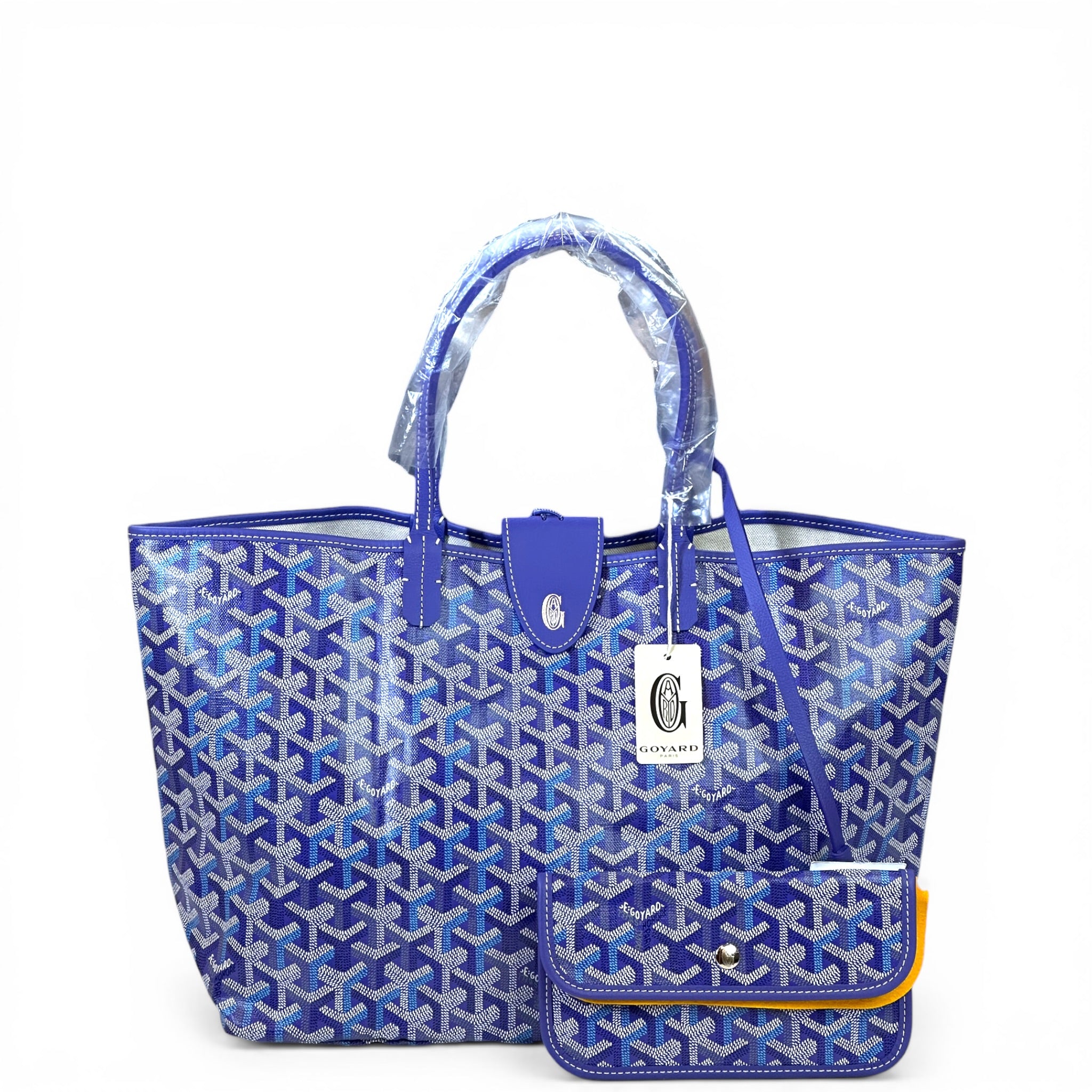 Goyard St Louis PM Tote Blueberry Purple Goyardine Magnetic Closure
