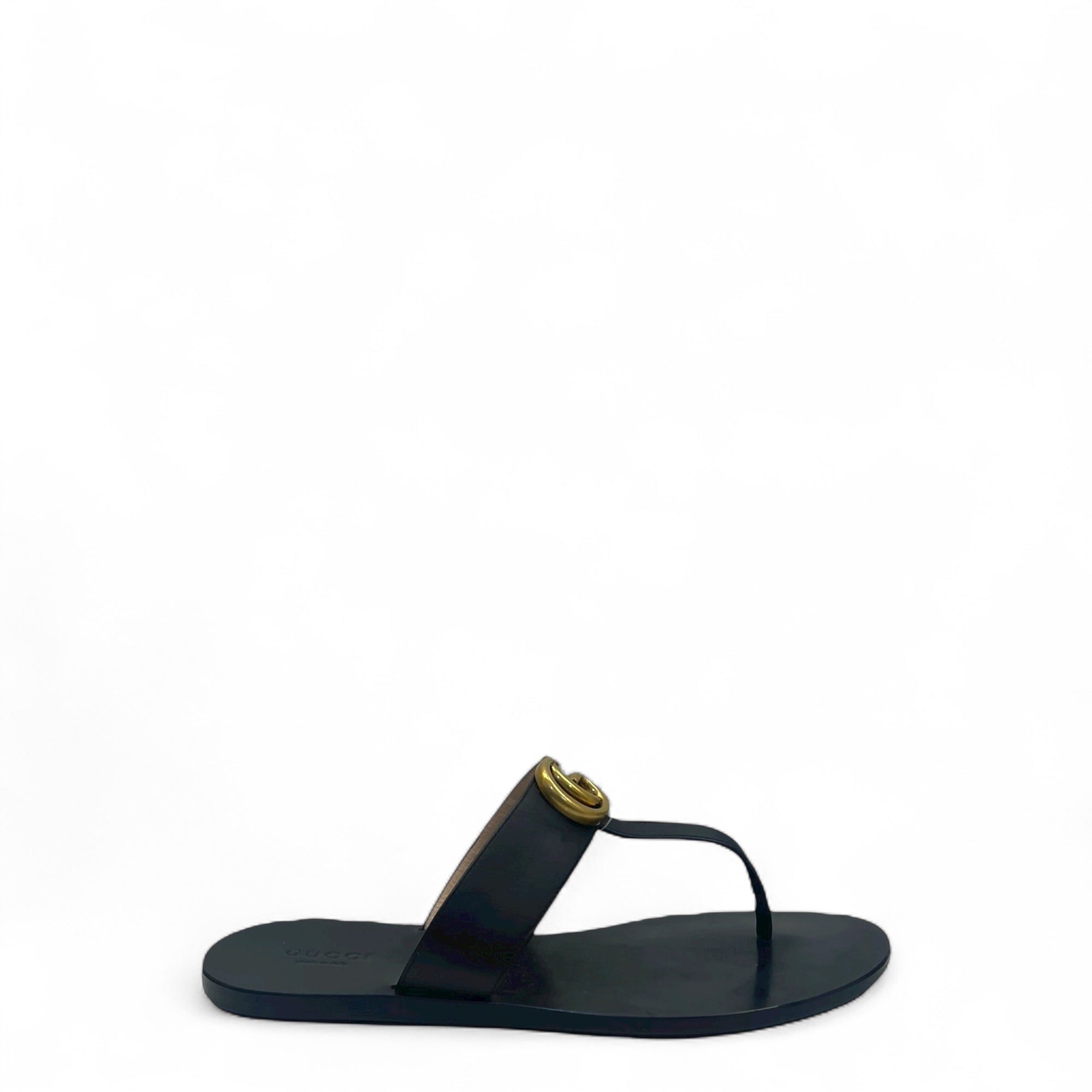 Gucci Black Leather GG Marmont Thong Flats EU 37