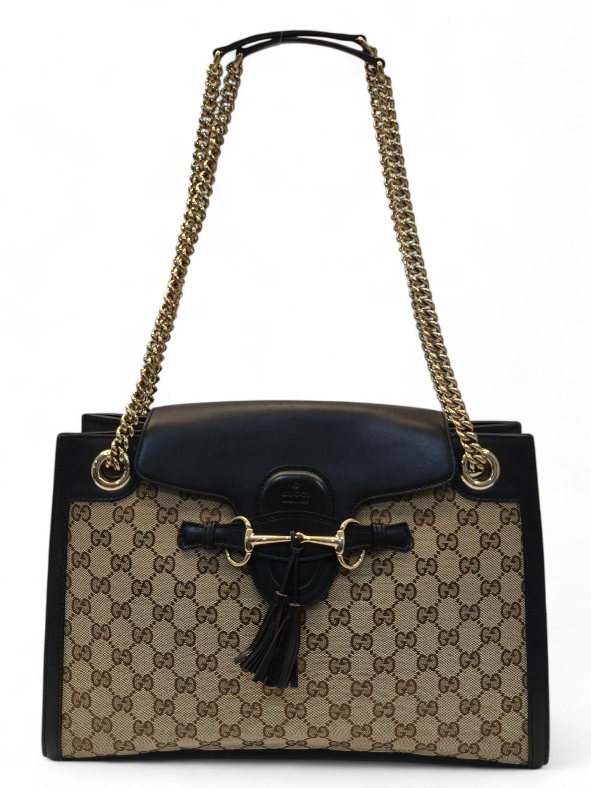 Gucci Brown/Beige GG Canvas and Leather Large Emily Shoulder Bag
