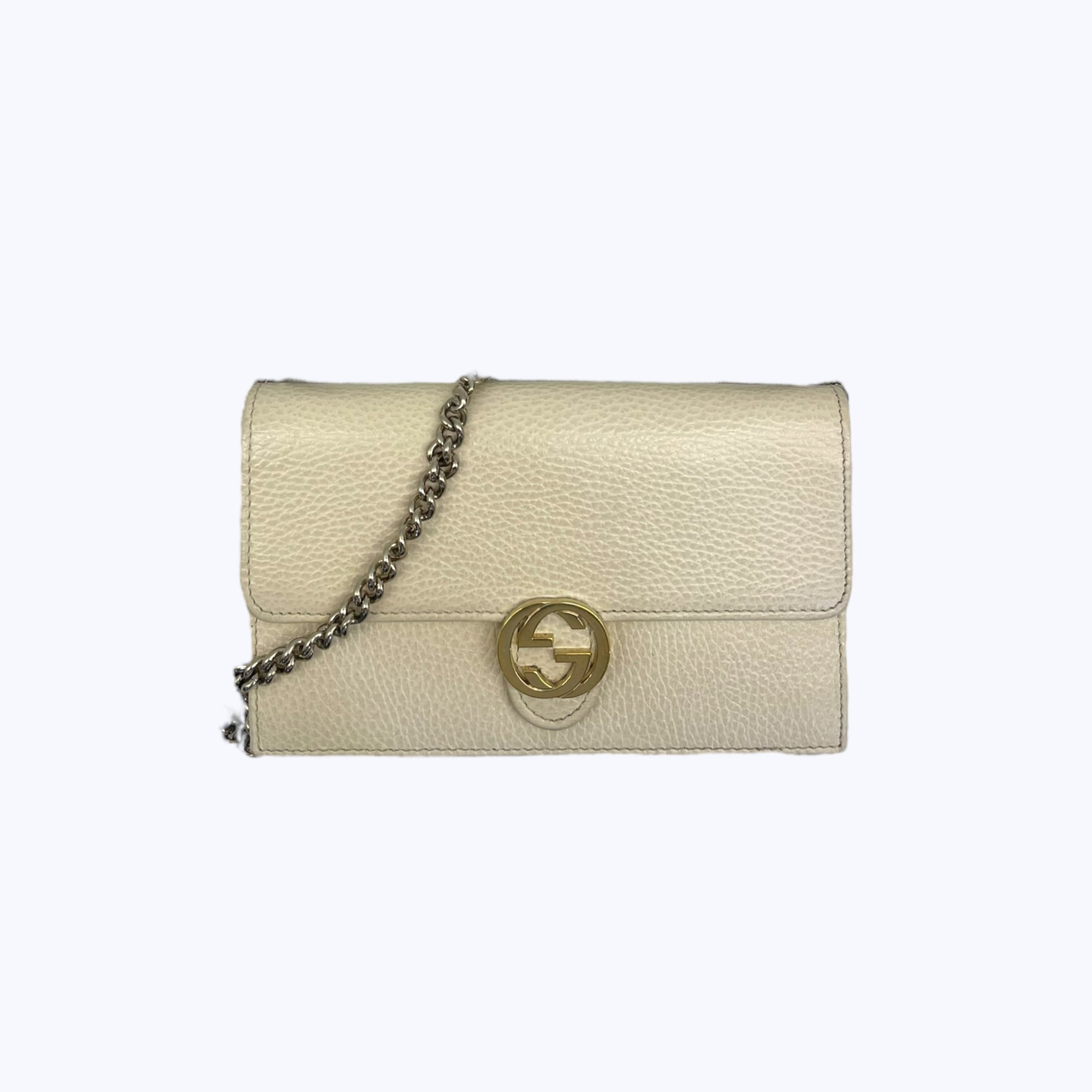 Gucci Cream Leather Interlocking G Flap Chain Clutch