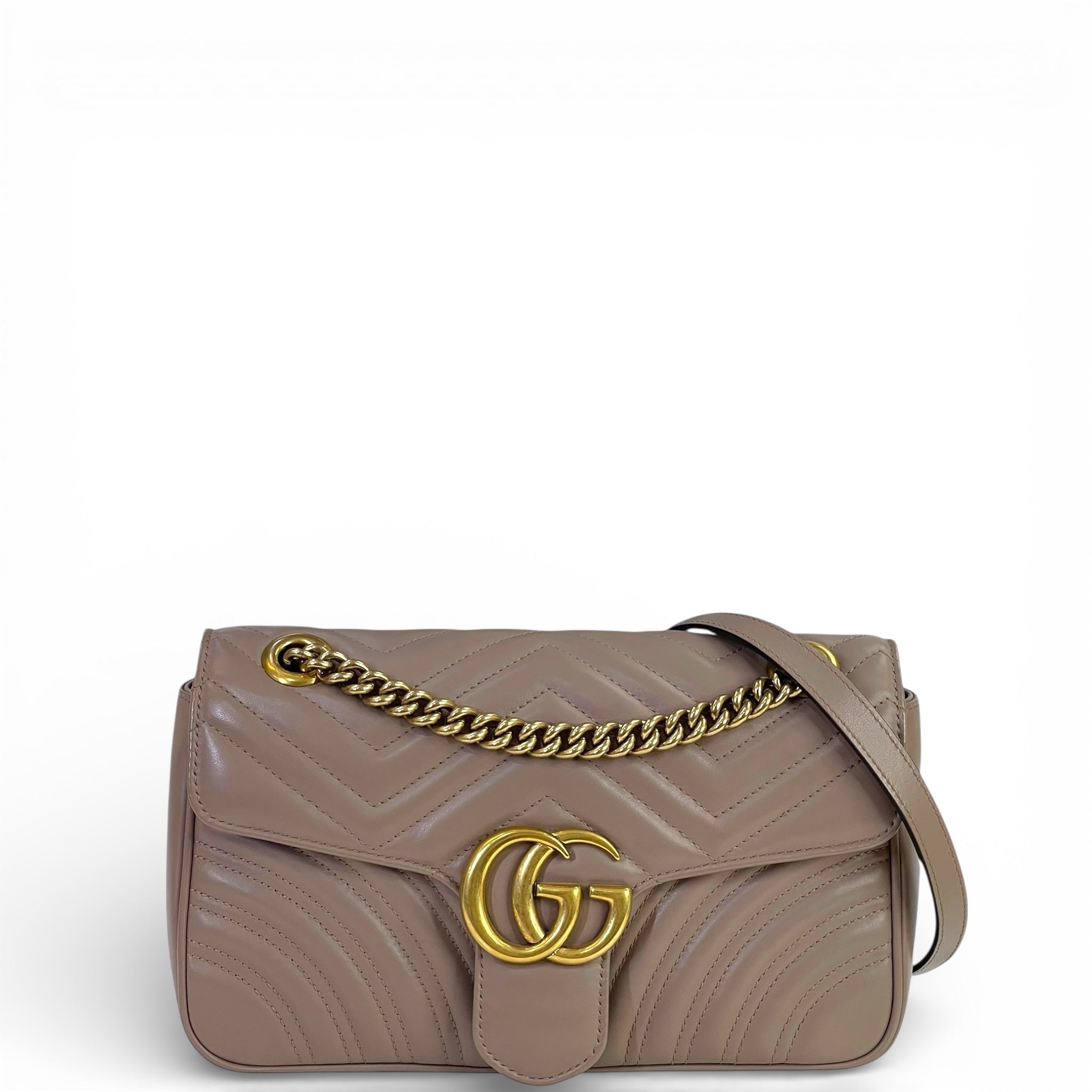 Gucci GG Marmont Shoulder Bag Beige Matelassé Leather