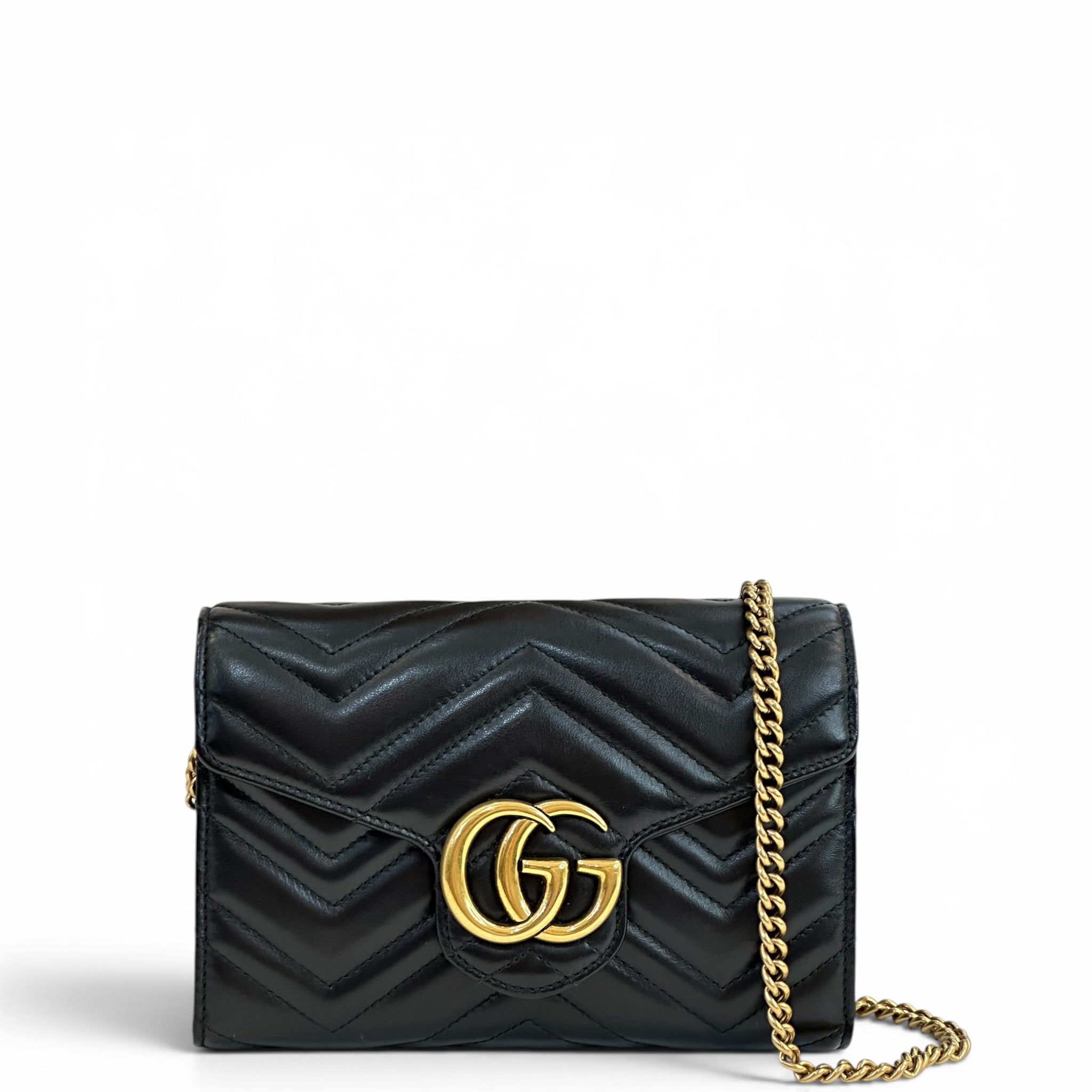Gucci GG Marmont Wallet on Chain Black Matelasse Chevron