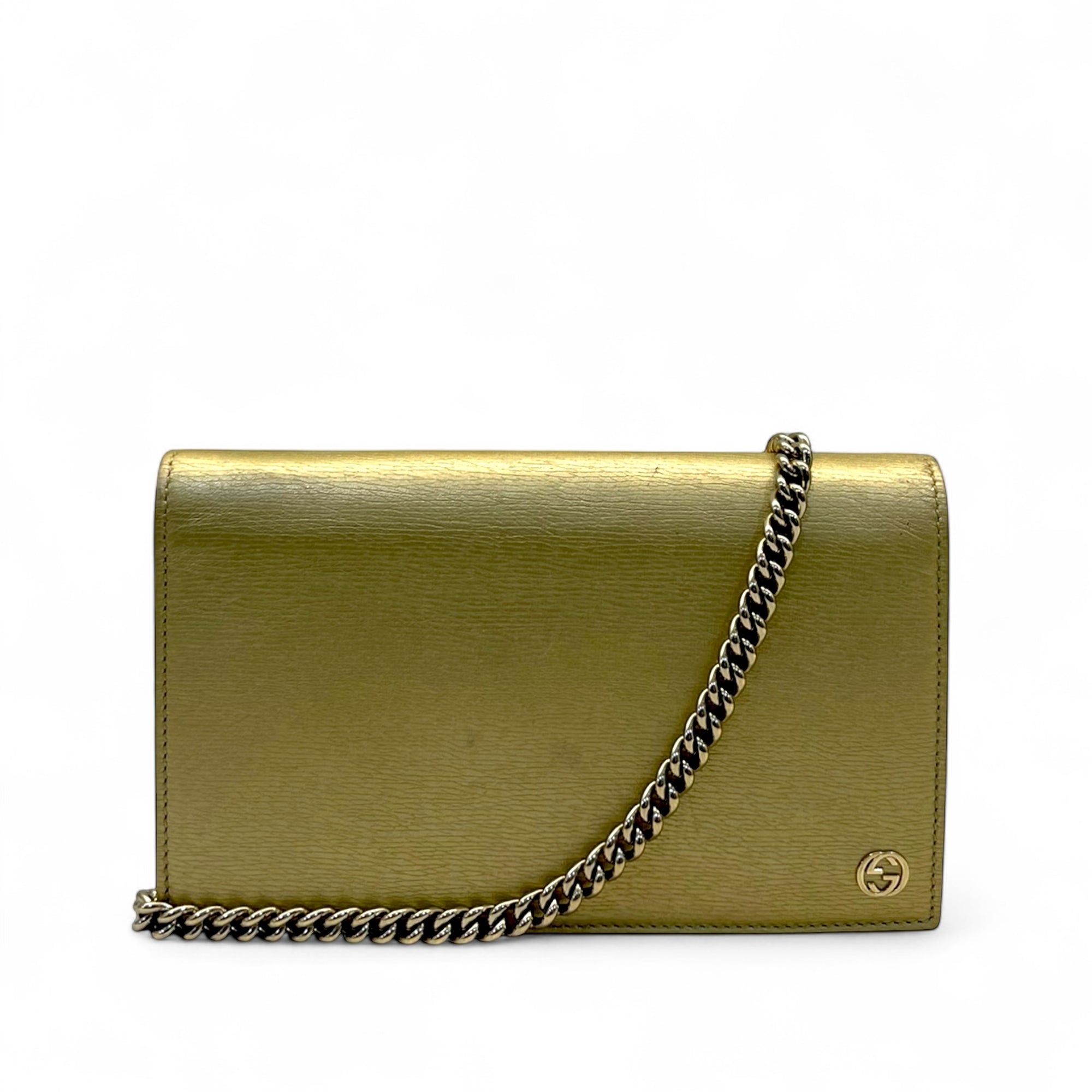 Gucci Gold Metallic Leather Betty Wallet On Chain