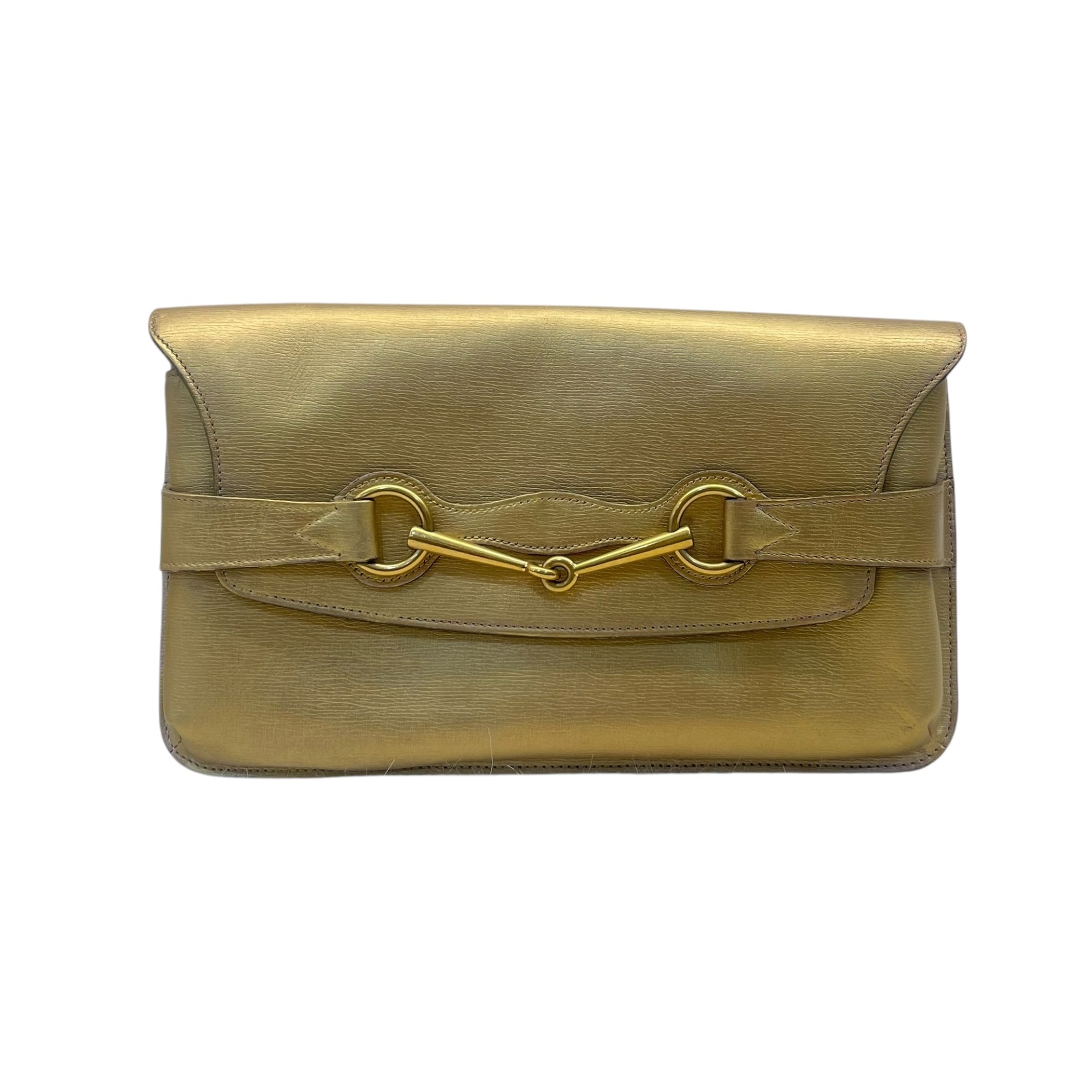 Gucci Gold Metallic Leather Horse Bit Clutch