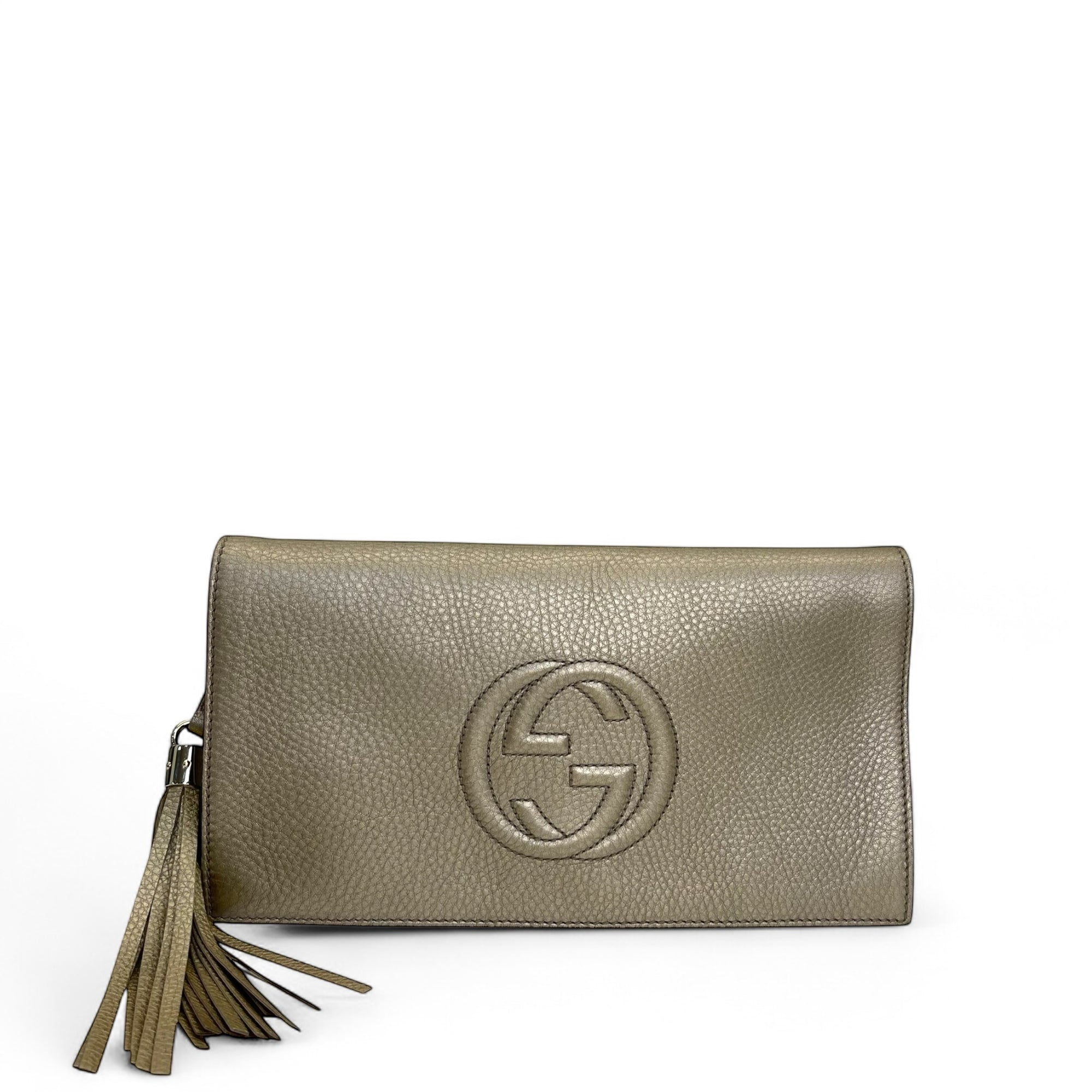 Gucci Gold Pebbled Leather Soho Clutch