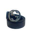 Gucci Guccissima Blue Leather Interlocking G Buckle Belt 100cm