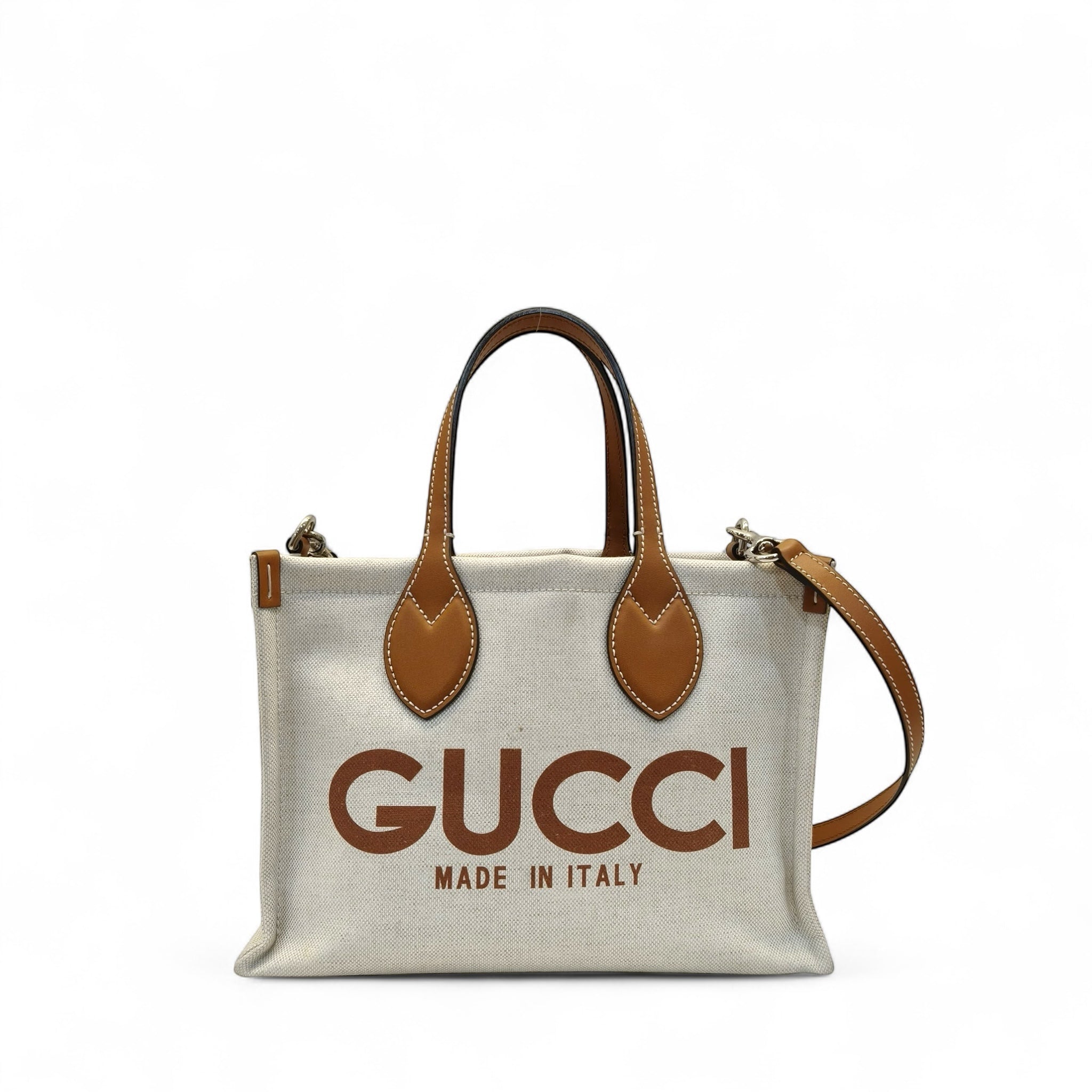 Gucci Mini Tote Bag With Gucci Print Beige Brown
