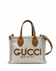 Gucci Mini Tote Bag With Gucci Print Beige Brown
