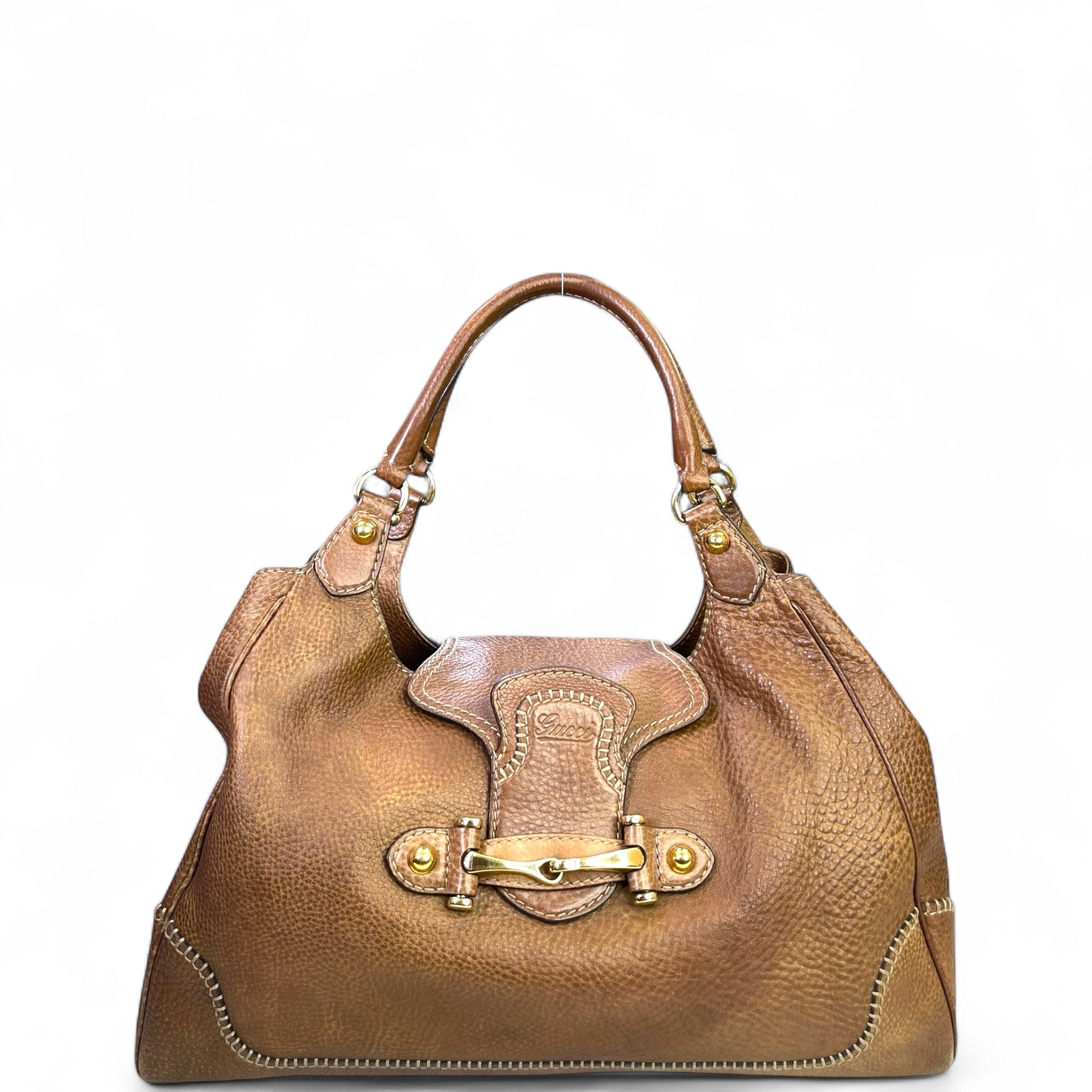 Gucci Pelham Horsebit Large Shoulder Bag Light Brown Leather