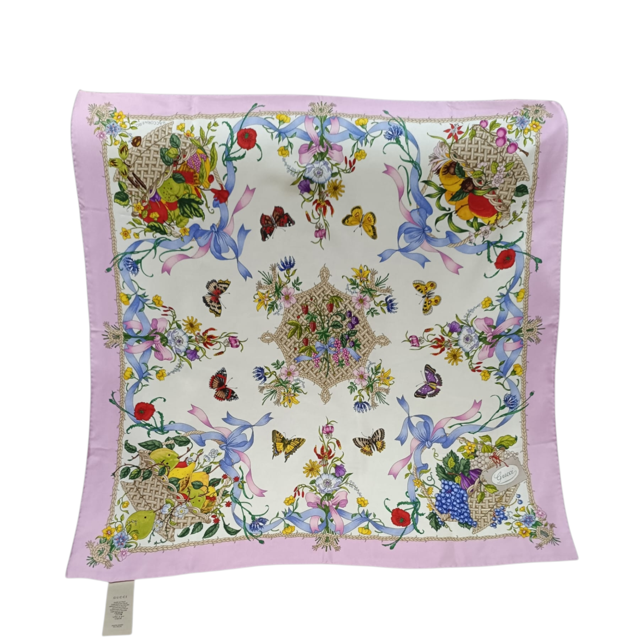 Gucci Silk "Flower Basket" Printed Scarf 90 CM