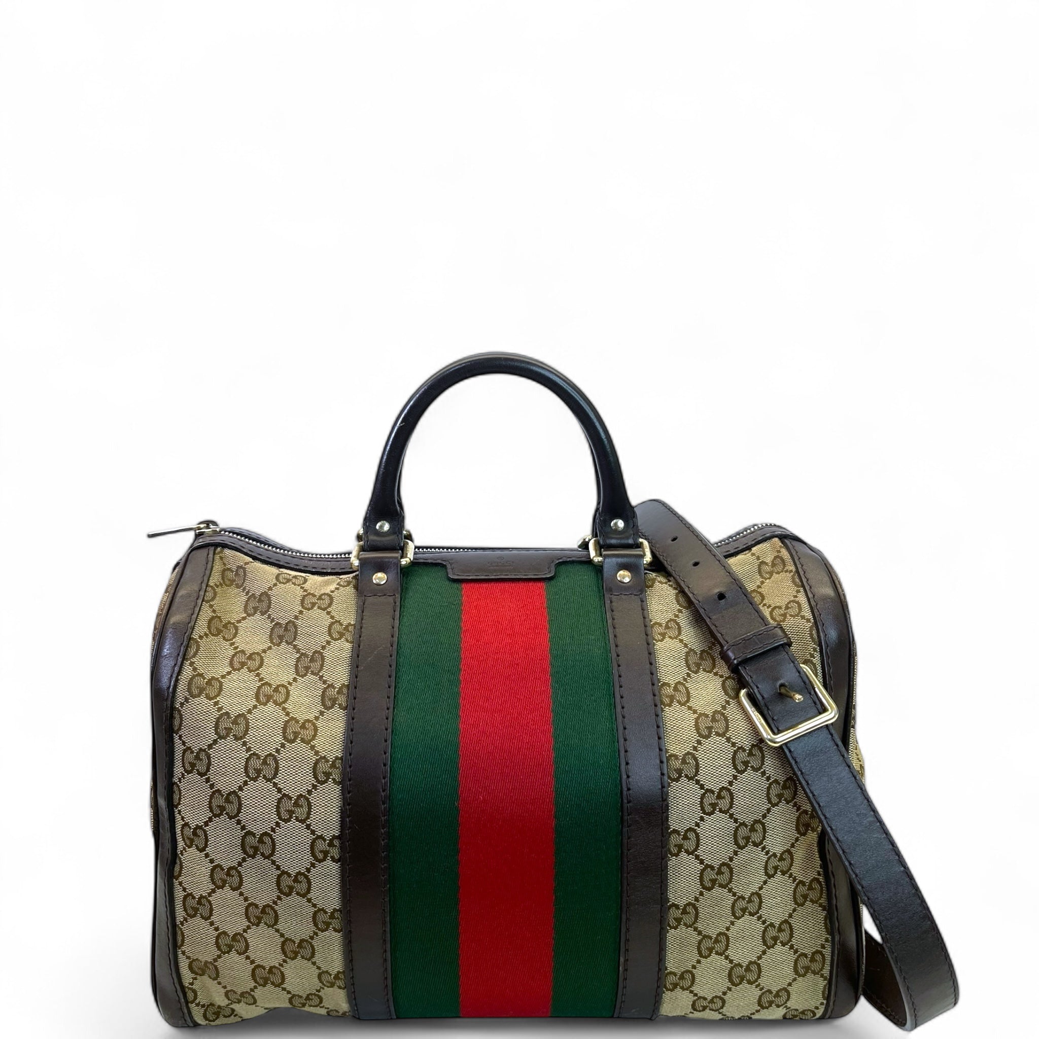 Gucci Vintage Web Boston Medium Bag Brown/Beige GG Canvas